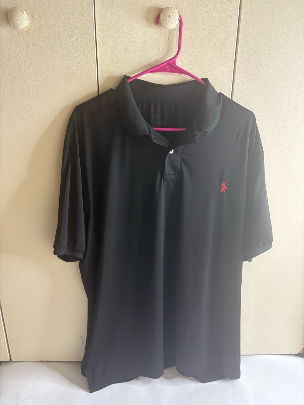 Ralph Lauren Men’s XXL Performance Black Polo with Pink Pony Logo
